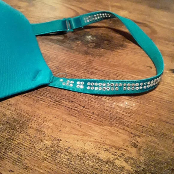 Pink VICTORIA'S SECRET teal W/ Pink Bling 38B Padded underwire Gorgeous Push Up - Picture 7 of 13